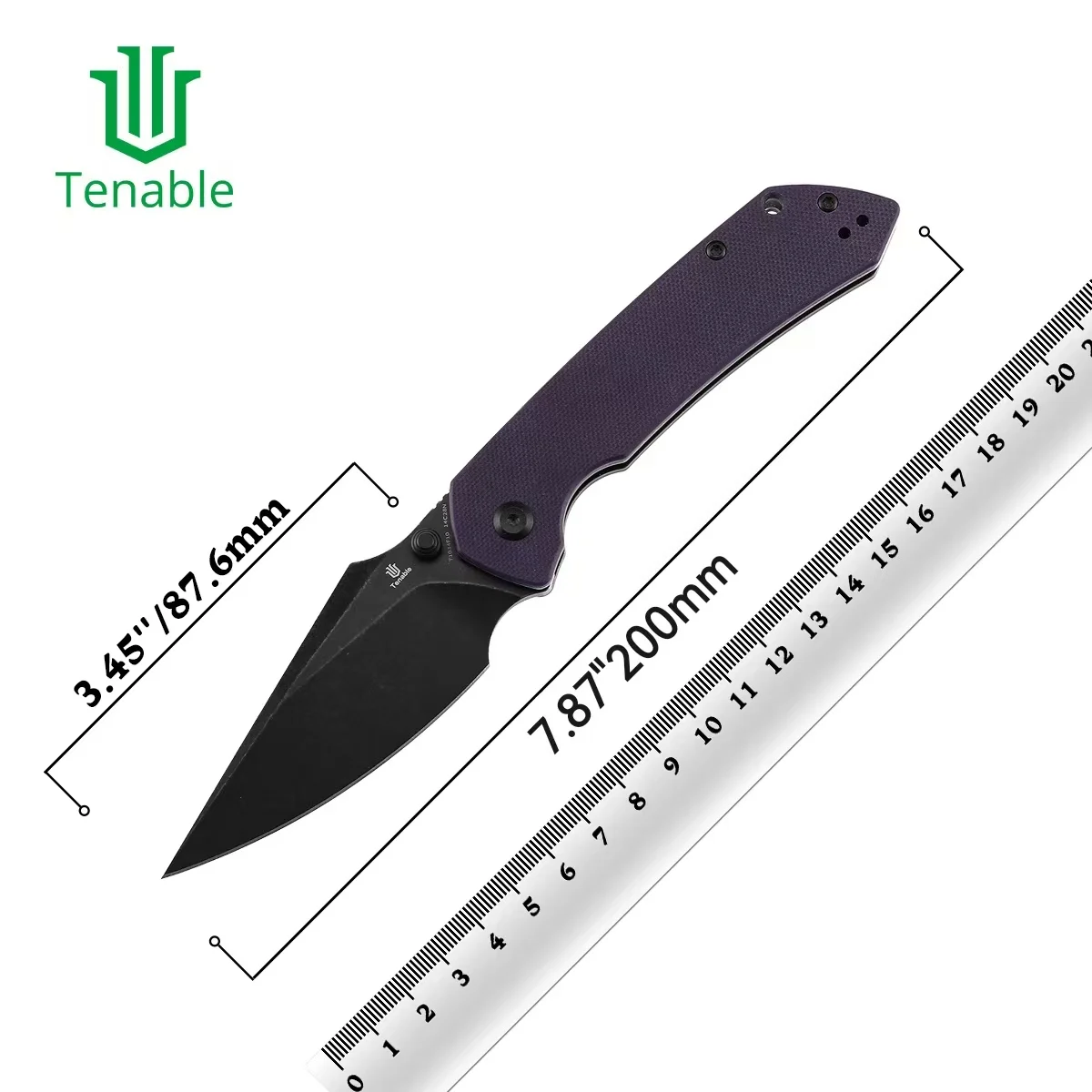 Cuchillo plegable Tenable Fenrir Blackwash hoja 14C28N G10 púrpura