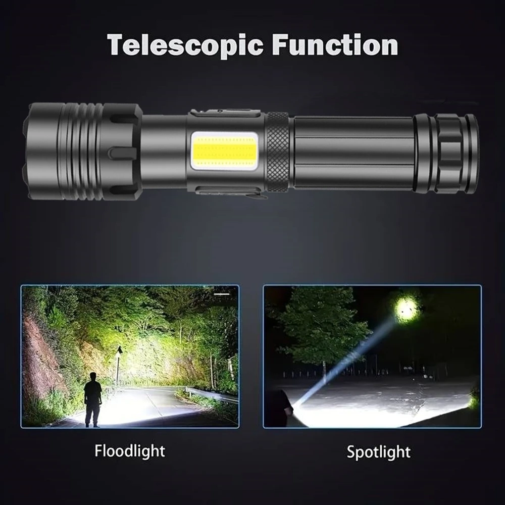 Linterna LED de alta potencia con Zoom XHP70 de 4000 lúmenes, carga Usb, antorcha para exteriores, caza, Camping, pesca, senderismo, lámpara de iluminación potente - imagen 3