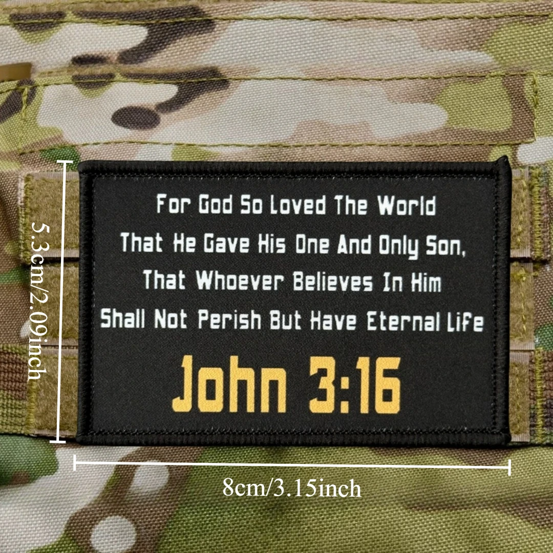 Parche de escritura de la Biblia cristiana John 3:16, insignia de moral divertida, parches de gancho y bucle estampados militares tácticos, pegatinas para mochila - imagen 2