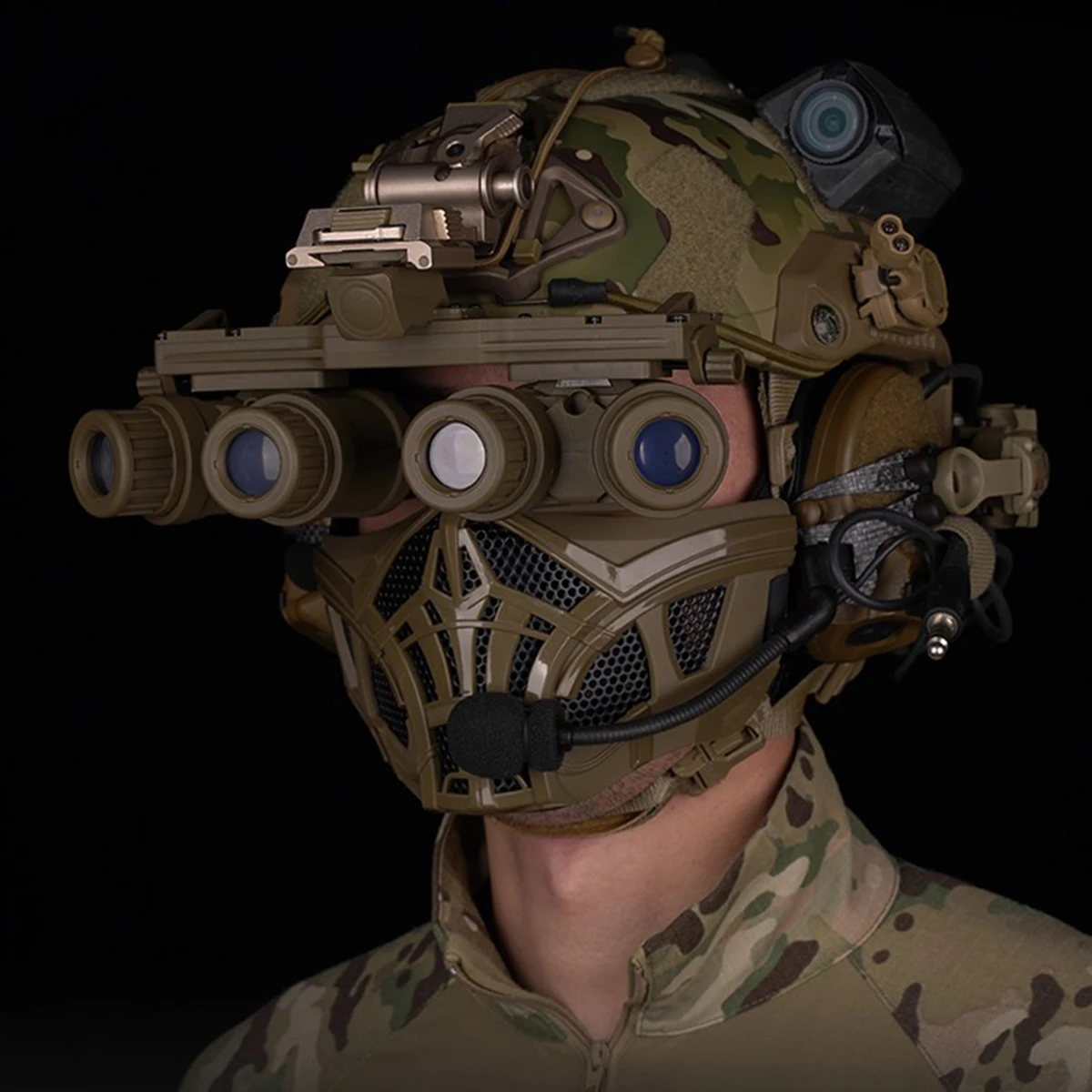 Máscara de gel de sílice de media cara Airsoft con protección facial para la oreja, máscaras de malla geniales para Halloween, para caza CS, Paintball, tiro, Cosplay - imagen 3