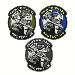 Parches Velcro Mochila TáCticos De Bordados Parche de Velcros de goma 3D de PVC Saint Michael Protect Us, insignia de moral, gancho y bucle militar, bordado táctico para mochila Molle