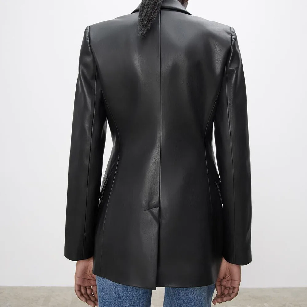 Chaqueta de cuero de imitación para mujer, abrigo de un solo botón, chaqueta de motocicleta, ropa de calle a la moda - imagen 3