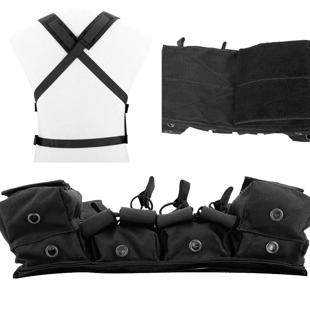 Chaleco táctico de pecho, aparejo ajustable, arnés X con 5,56 bolsas Mag de Rifle de 9mm para Airsoft, juego de guerra de tiro - imagen 5