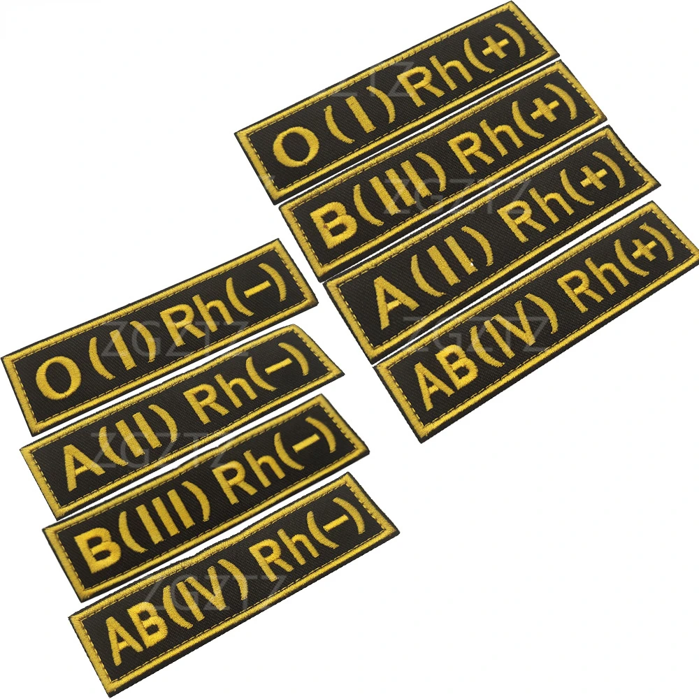 A B AB O tipo sangre grupo positivo POS negativo NEG Rh + Rh-parches reflectantes infrarrojos insignias bordadas de tira de Chevron militar - imagen 3