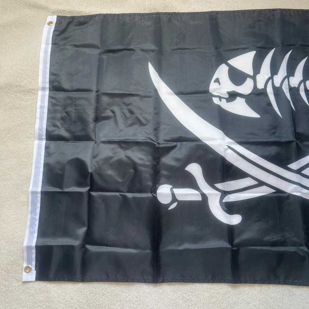 Bandera pirata de Calavera, Bandera de poliéster con estampado de espada, pez pirata, Jack Rackham, 90x150cm - imagen 2