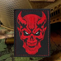 Parche bordado calavera demonio rojo – Táctico velcro MOLLE