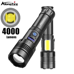 Linterna táctica recargable con Zoom y COB USB para exteriores