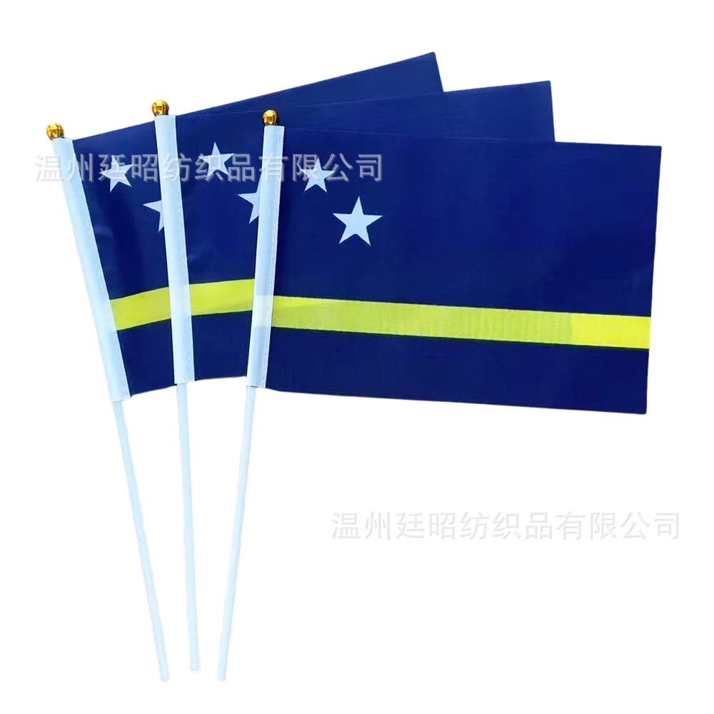 Bandera del cielo Curacao bandera de mano 10/20/50/100 Uds 21*14cm banderas onduladas de mano de Curacao con poste de plástico para actividades deportivas decoración del hogar - imagen 5