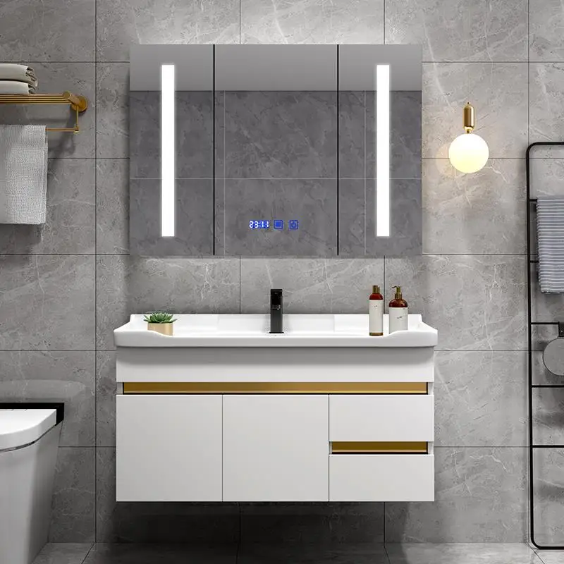 Combinación de mueble de baño de madera maciza de lujo ligero, lavabo de baño de unidad pequeña moderna y minimalista, lavado - imagen 3