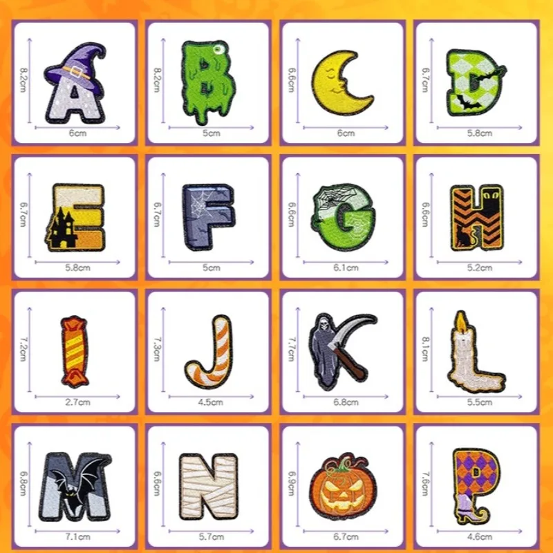 Parche para planchar con letras de Halloween, parches de fantasmas, parche bordado con letras de calabaza, parches del alfabeto con nombre DIY - imagen 5