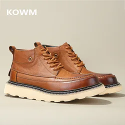 KOWM, zapatos de senderismo, botas para caminar para hombre, botas de moto de piel de vaca británica, zapatos de trekking informales al tobillo, zapatillas de viaje de suela gruesa