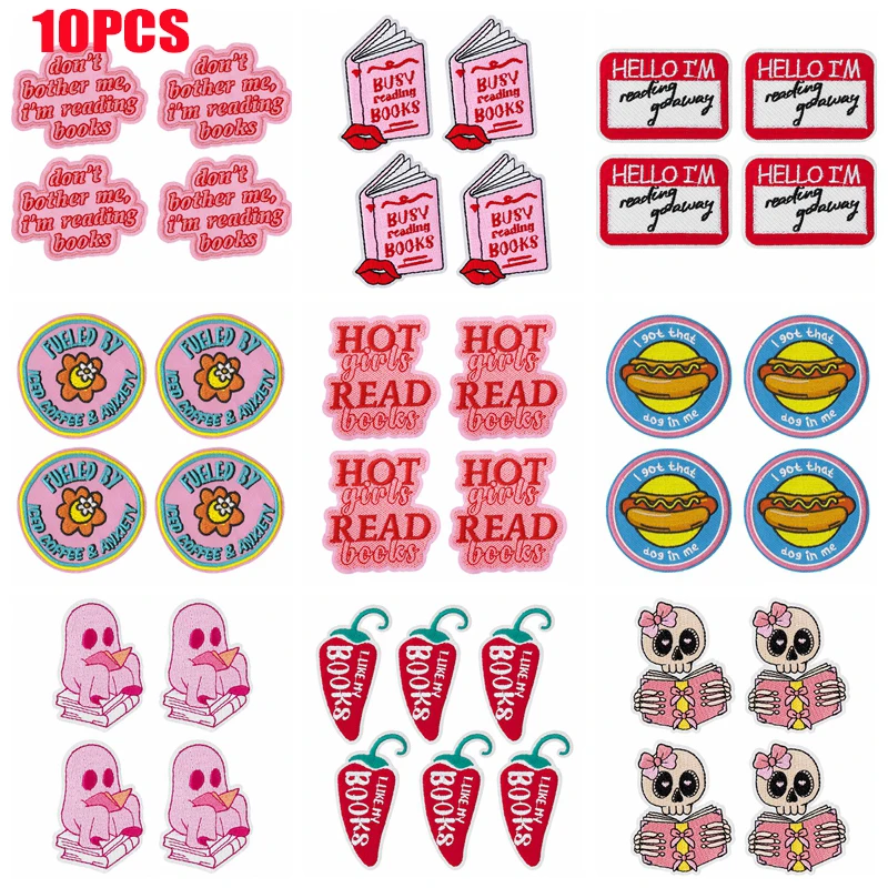 10 Uds parches de dibujos animados letra rosa/cráneo fantasma parche bordado hierro en parches para ropa Ccartoon Animal pato ganso parche