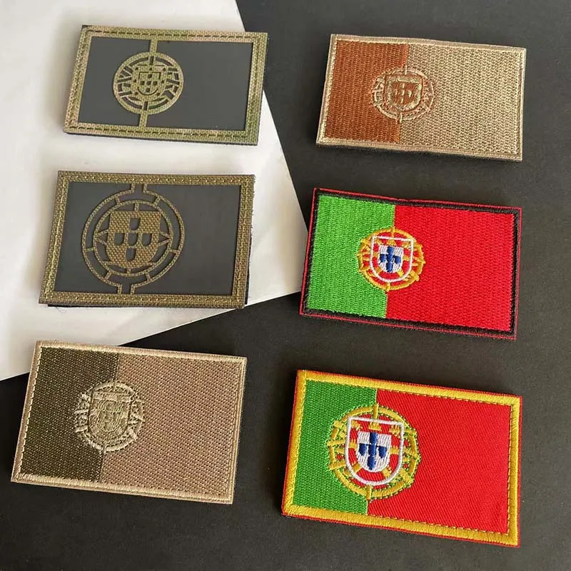 Insignias de tela con bandera de Portugal, parches bordados con gancho y bucle, pegatinas militares reflectantes IR, apliques tácticos en mochila - imagen 2