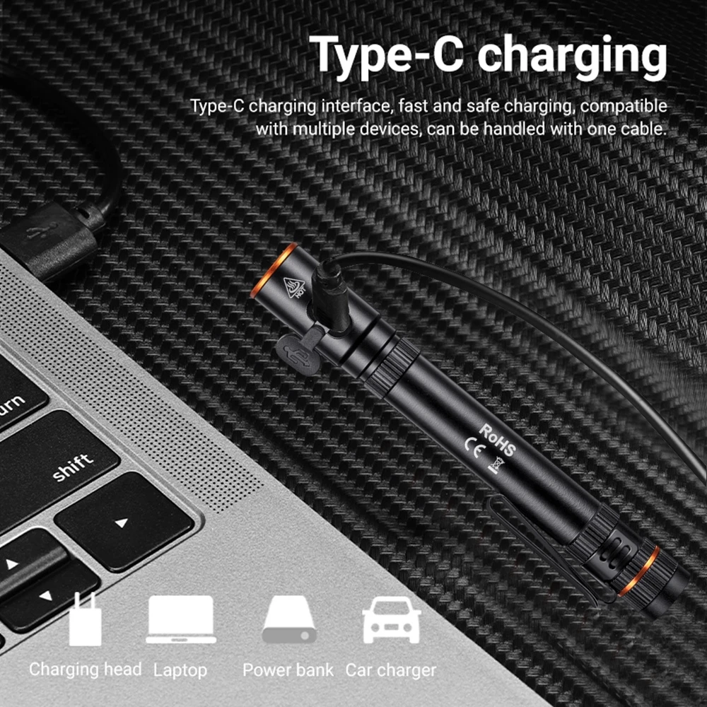 Linterna EDC recargable USB con clip e imán tipo bolígrafo - imagen 3