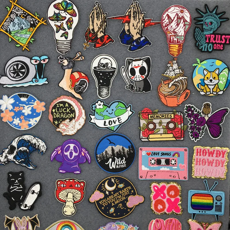 Pegatina para chaqueta, parches de ropa de dibujos animados, aplicaciones de planchado, parches bordados de paisaje Punk divertido para ropa - imagen 2