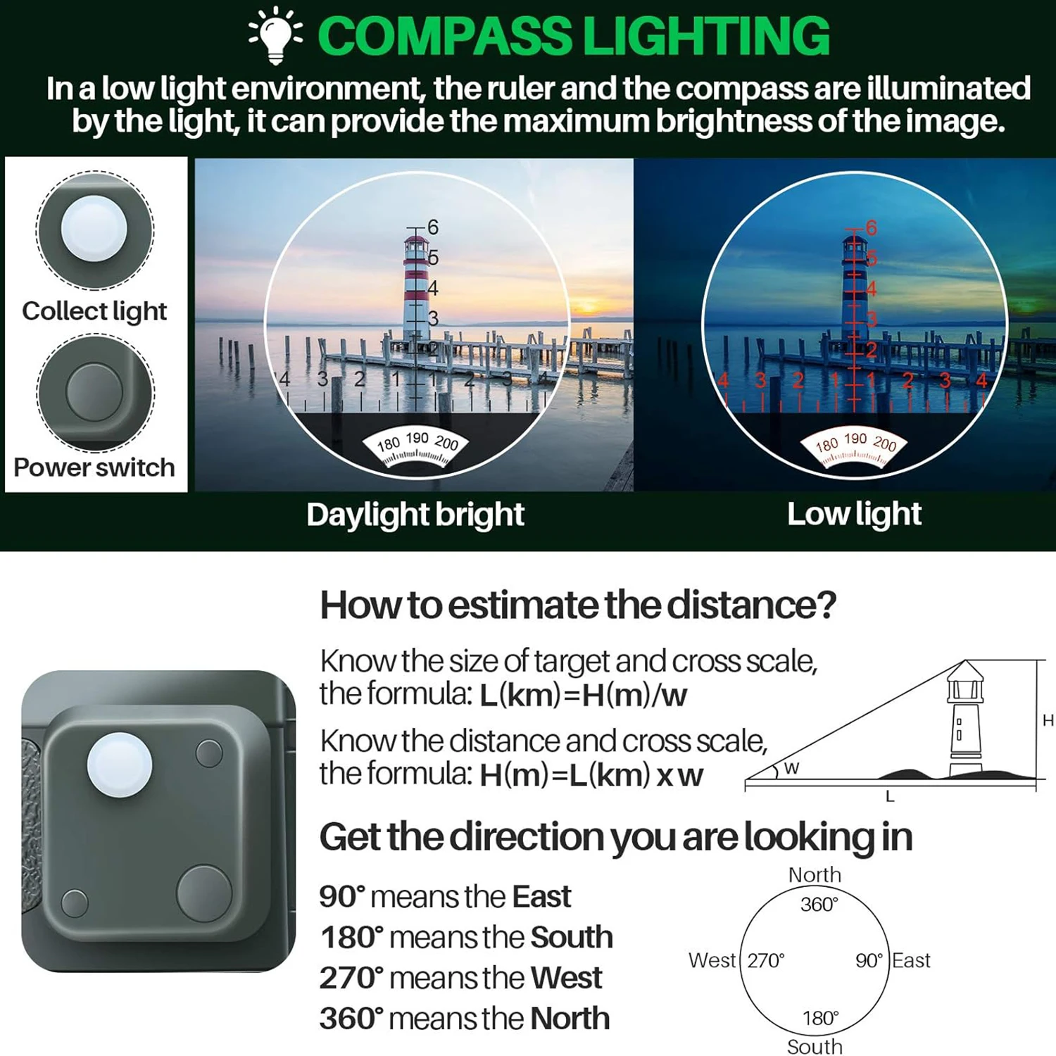 Binoculares marinos 10x50 con brújula telémetro para adultos lente FMC impermeable a prueba de niebla binoculares de visión con poca luz para navegación - imagen 3