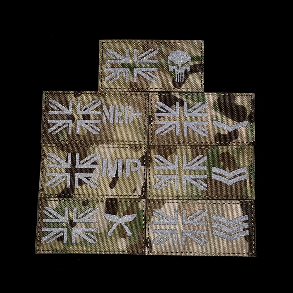 Parches bordados reflectantes IR con bandera del Reino Unido, rango militar, uniforme con apliques, brazalete de hombro, MP MED para gorra - imagen 3