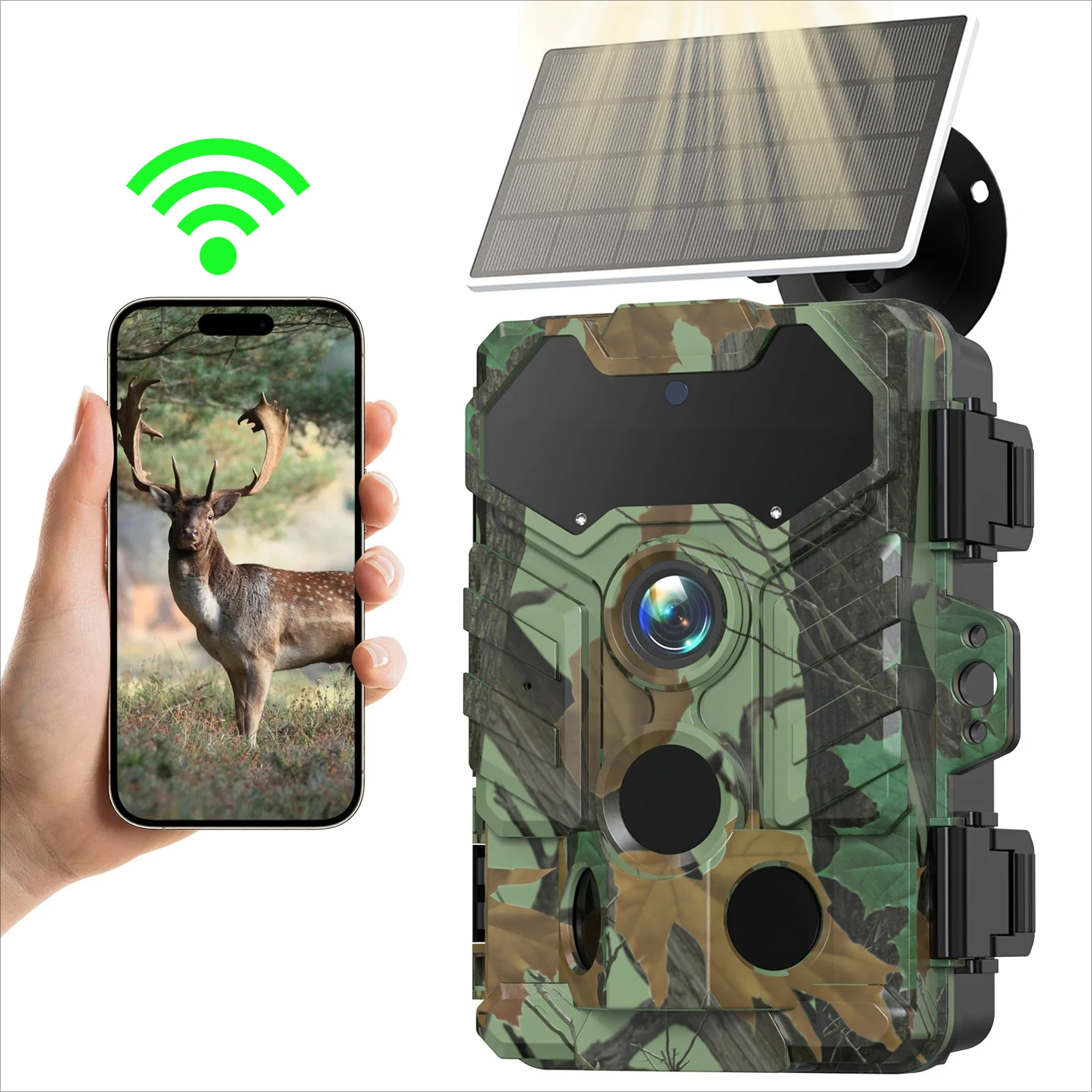 Cámara de rastreo inalámbrica solar de 32 MP - Cámara de caza de vida silvestre Wifi impermeable IP66 con visión nocturna infrarroja y batería de 10.000 mAh - imagen 2
