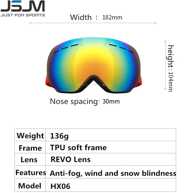 JSJM nuevas gafas de esquí para hombres y mujeres de doble capa antiniebla gafas de esquí grandes UV400 protección esquí invierno nieve gafas de Snowboard - imagen 4