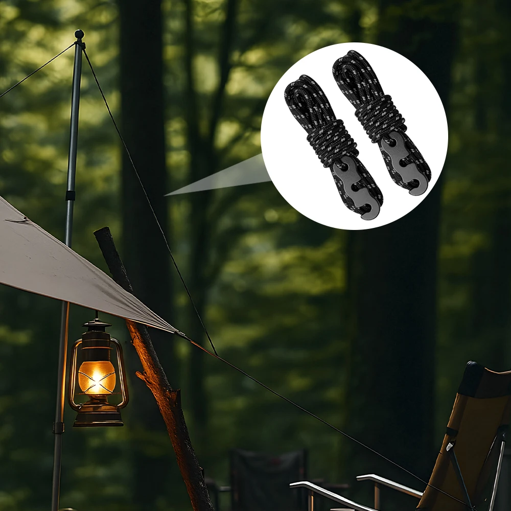 Cuerdas para tienda de campaña al aire libre, cuerda reflectante para dosel, cuerdas reforzadas a prueba de viento con hebillas, ajustador, cuerda Guyline para tienda de campaña - imagen 5