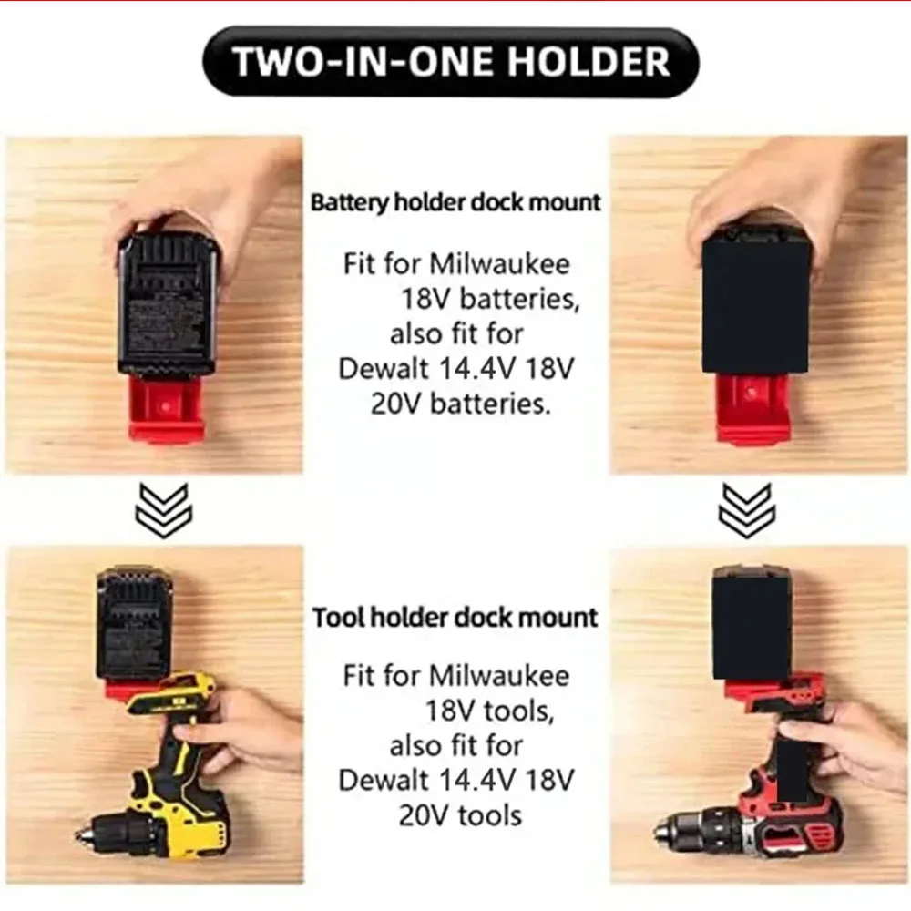Soporte de herramientas eléctricas 2 en 1, soporte de suspensión de montaje de batería para Dewalt 20V para Milwaukee 18V, soporte de estante de almacenamiento de herramientas de batería, 5 uds. - imagen 5