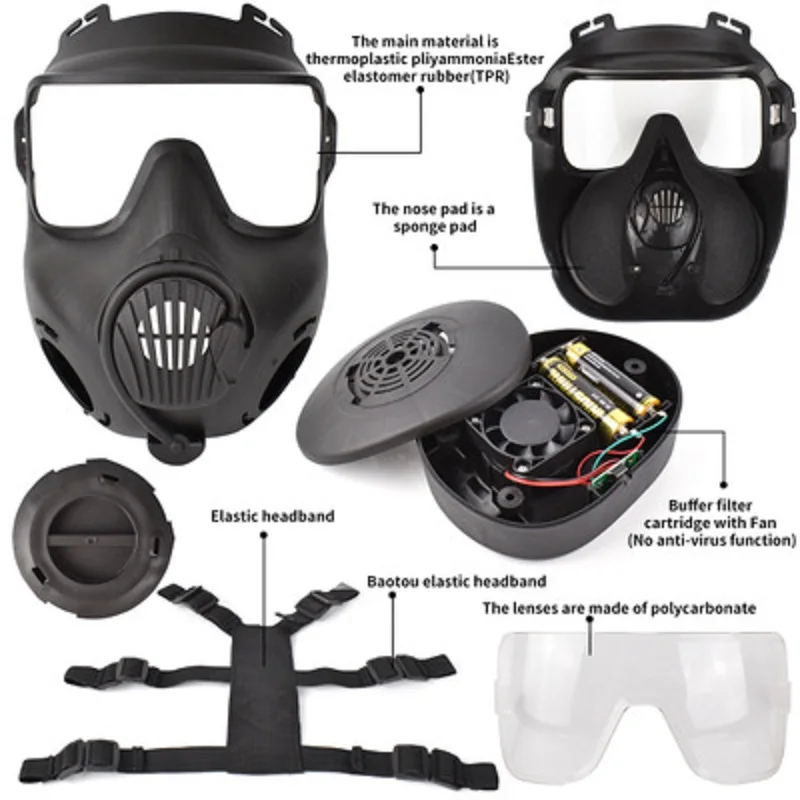 Máscara protectora táctica de cara completa negra M50 para Airsoft tiro caza montar CS juego Cosplay con filtros de ventilador de escape - imagen 5