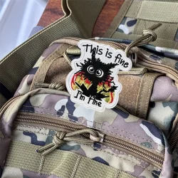 Parche bordado "This Is Fine I'm Fine", insignia táctica divertida de moral de gato, parche militar con gancho, ropa, mochila