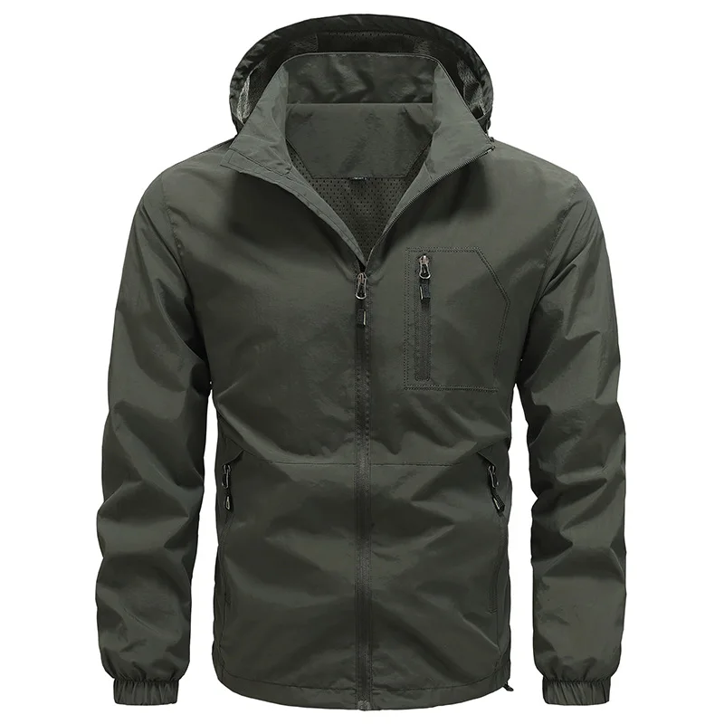 Chaqueta ligera informal a prueba de viento para hombre, abrigo de secado rápido con capucha para senderismo, Camping, Otoño, novedad - imagen 4