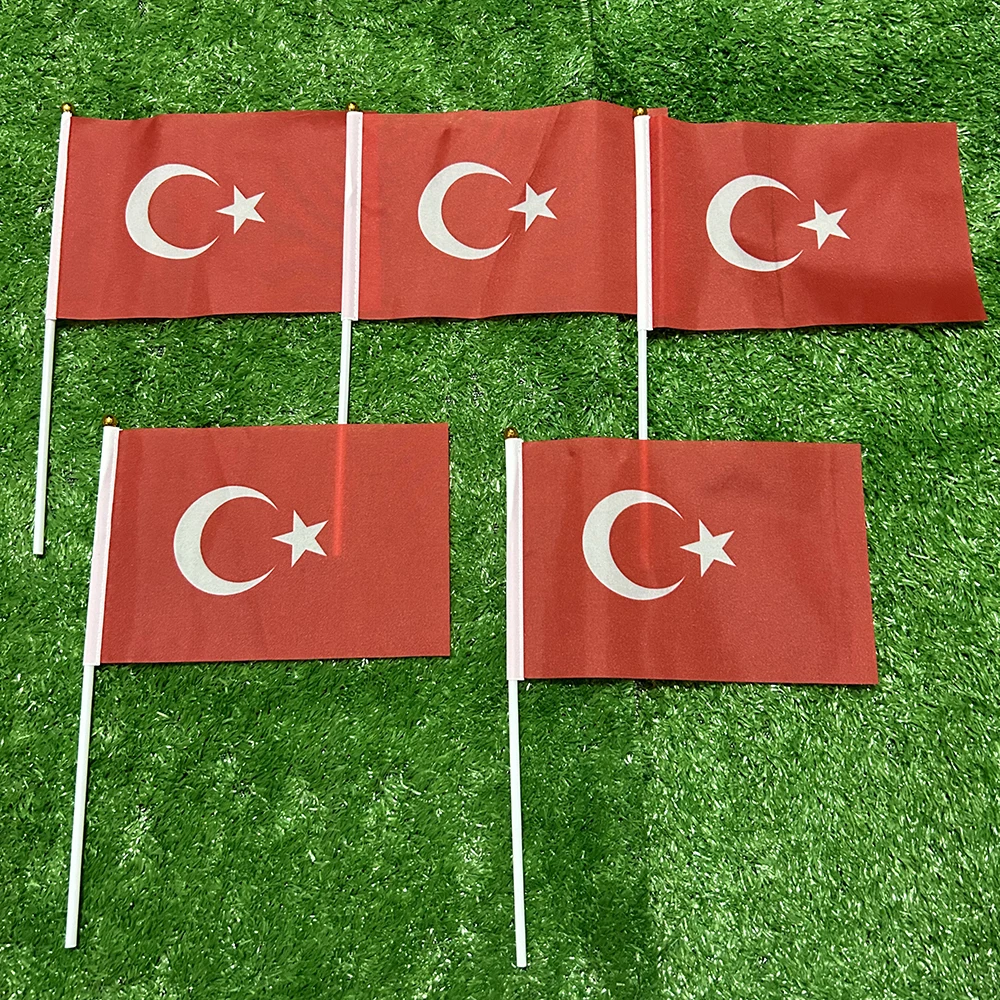 Bandera de esquí bandera de mano de pavo 10/20/50/100 Uds 21*14cm banderas ondeantes de mano de pavo con poste de plástico para actividades deportivas decoración del hogar