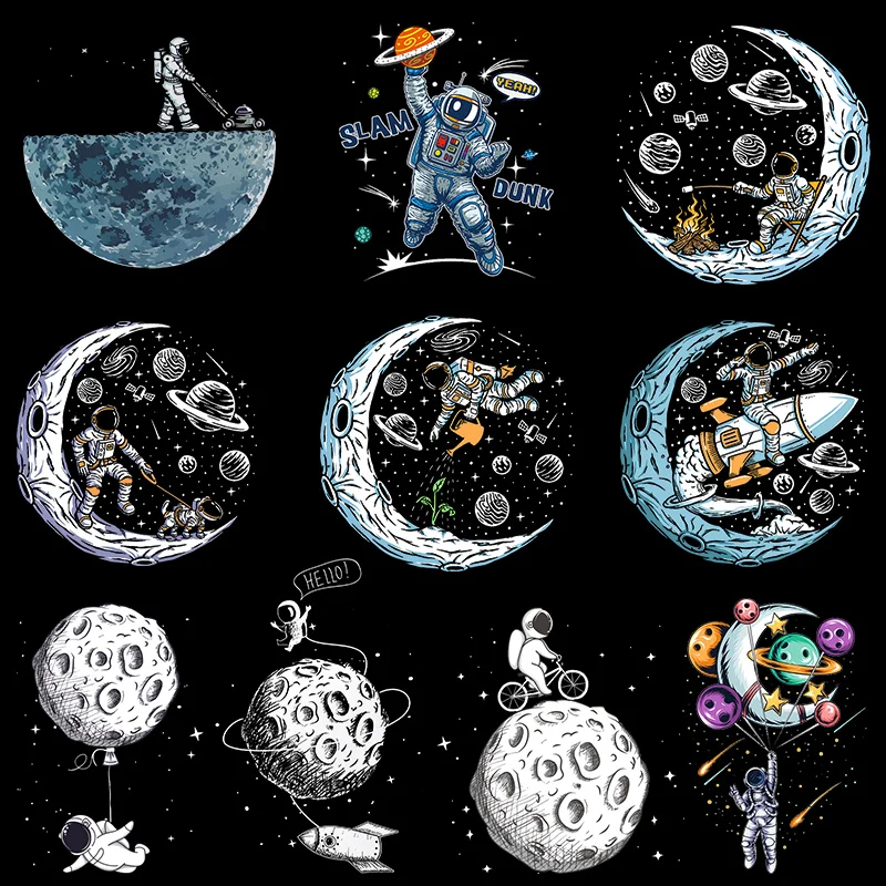 Parche de astronauta, pegatina térmica para ropa, parches de planeta y Luna para camiseta, transferencia de hierro para ropa, apliques térmicos a rayas - imagen 2