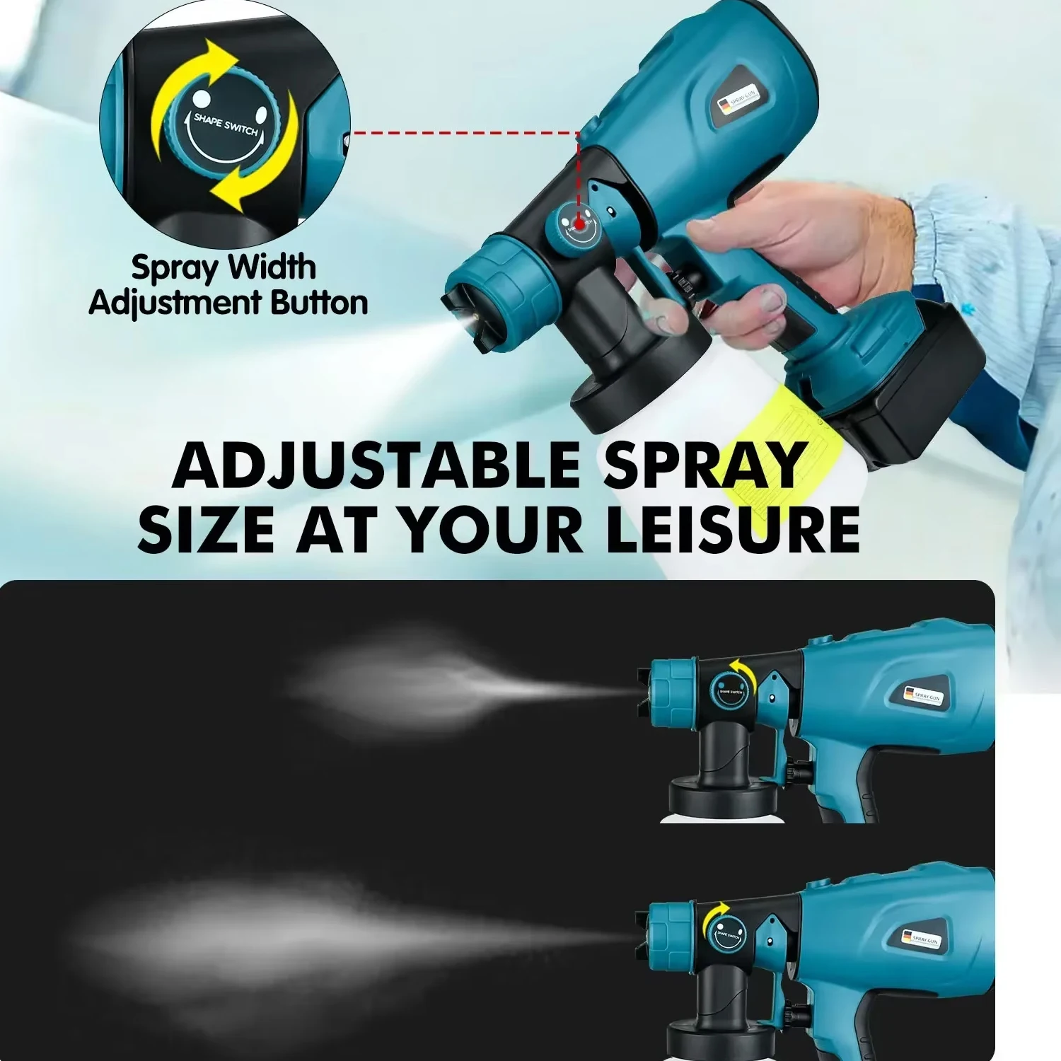 Pistola pulverizadora eléctrica inalámbrica con 3 patrones de pulverización para batería Makita de 18V, pulverizador de pintura eléctrico de alta potencia de 800ML, lo más nuevo - imagen 5