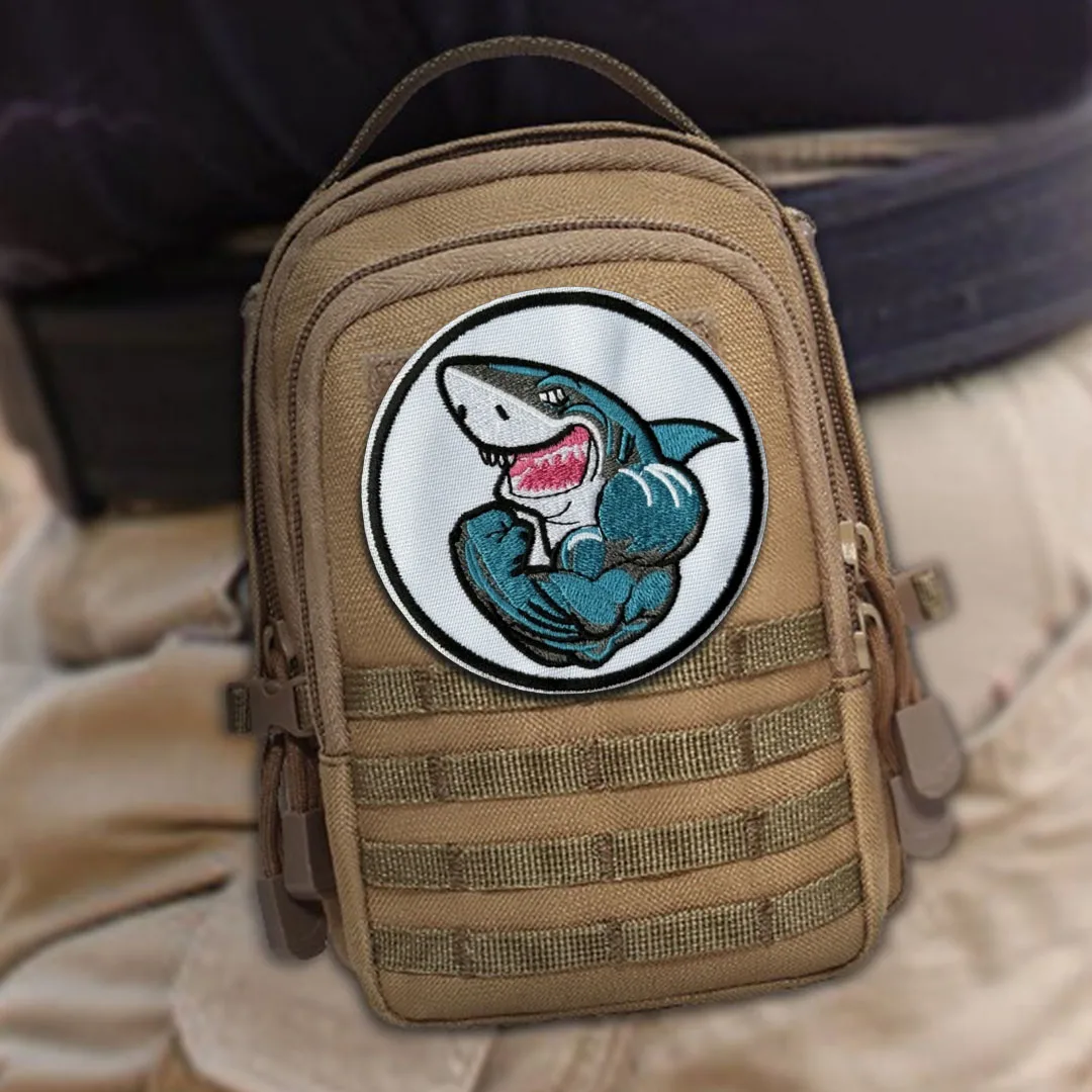 Parche táctico de tiburón musculoso, parches bordados con gancho y bucle, insignia de moral, brazalete del ejército militar, pegatinas para mochila - imagen 5