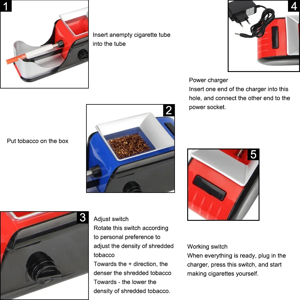 Rodillo de tabaco automático eléctrico, máquina laminadora de cigarrillos con enchufe europeo/estadounidense, materiales de llenado, inyector rodante de tabaco DIY - imagen 5