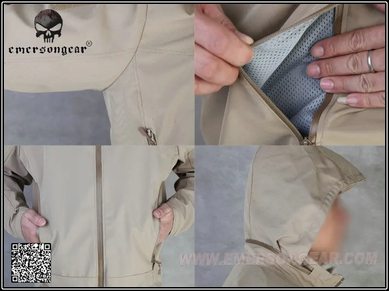 Emersongear chaqueta táctica ligera para exteriores chaqueta de concha suave con capucha transpirable tierra oscura em6873d - imagen 5