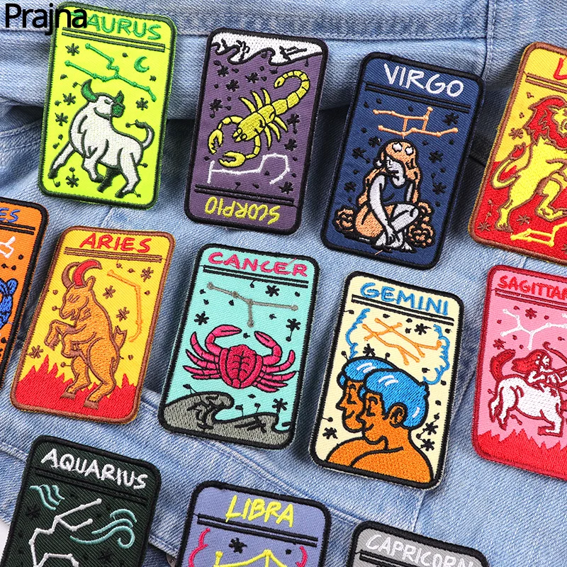 Parches bordados de constelaciones de 12 estilos, Parche de costura de ropa, Parche de dibujos animados, parches para planchar para ropa DIY, 12 unids/lote - imagen 4