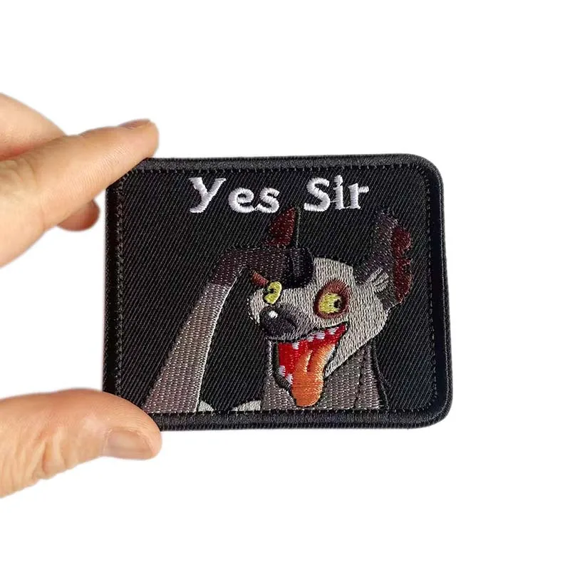 "Yes Sir", emblema de moral, parches de bucle de gancho con apliques de tela bordados de hiena divertida, insignia táctica para mochilas, cascos, chaleco - imagen 5