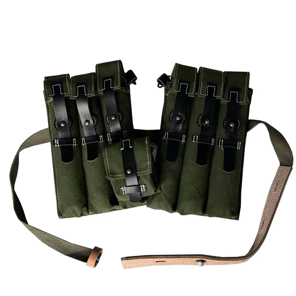Kit de lona alemán para hombre, cartera dura verde, Kit Vintage con correa de piel de vaca, Kit MP38 MP40, paquete de equipo de la Segunda Guerra Mundial - imagen 4