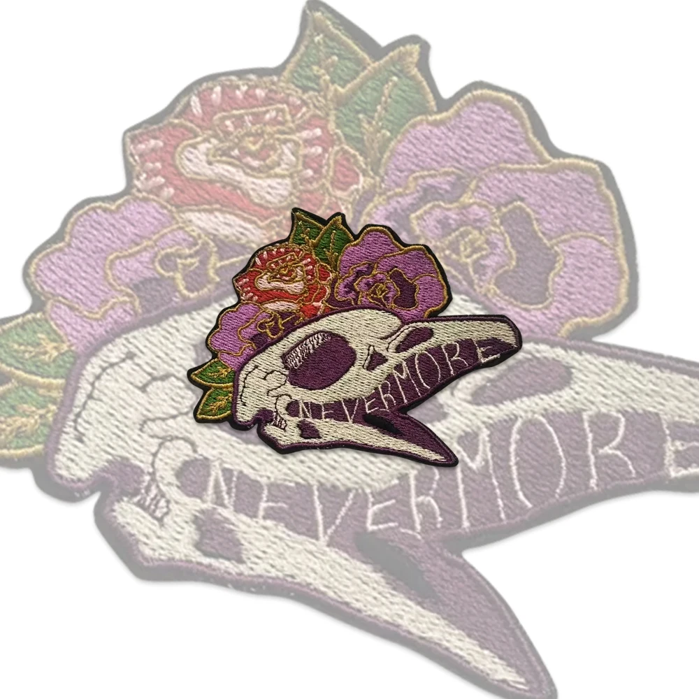 Nunca más parches bordados de calavera con flores, insignia para planchar, parches bordados para ropa, sudaderas, mochila, chaquetas, balancín - imagen 5