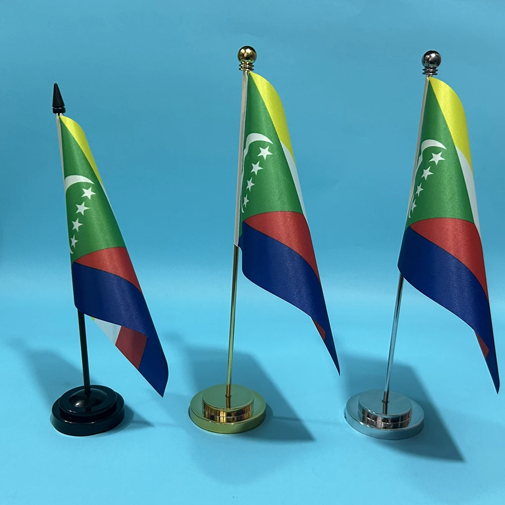 BANDERA DE SKY, bandera de escritorio de oficina de Comoros, 14x21cm, poliéster, bandera nacional de Comoros, adornos de escritorio, banderas