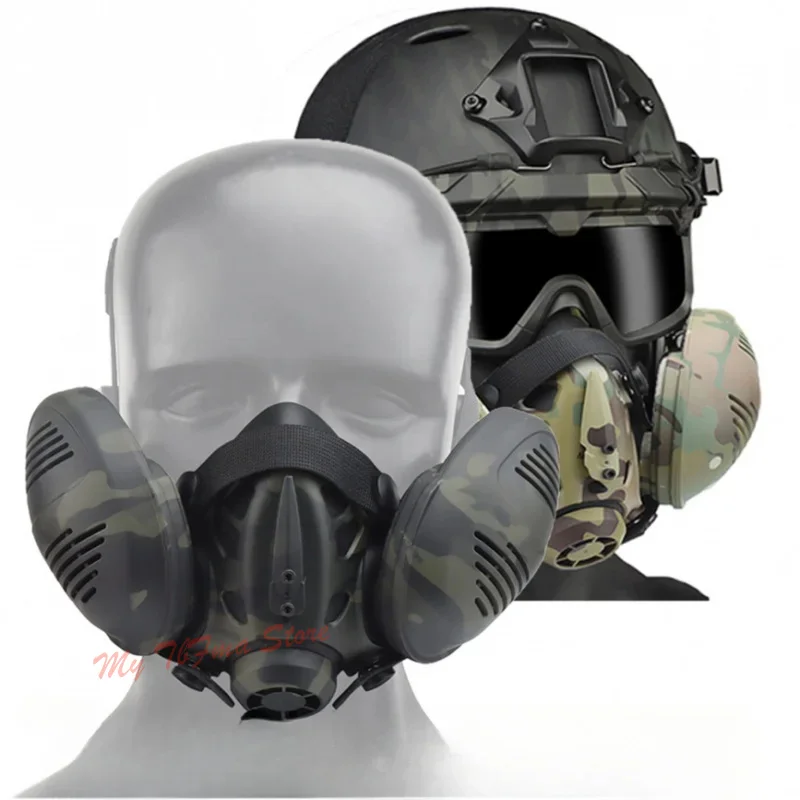 Aparato de respiración bilateral táctico máscara respiradora de doble cara máscara de media cara máscara Cosplay auto