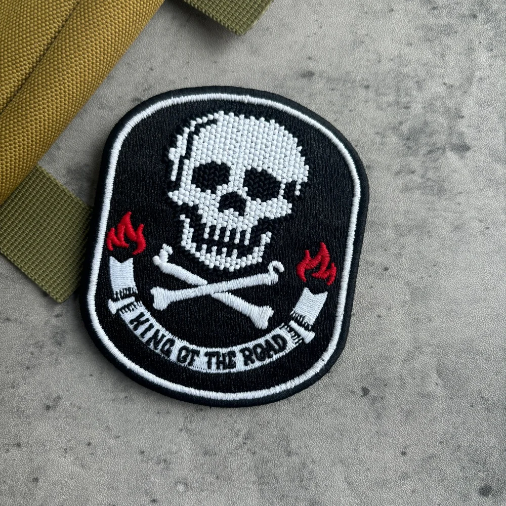 Parches tácticos de calavera Hing of The Road, parche bordado con gancho y bucle, insignia de moral del ejército militar, pegatinas para mochila - imagen 5