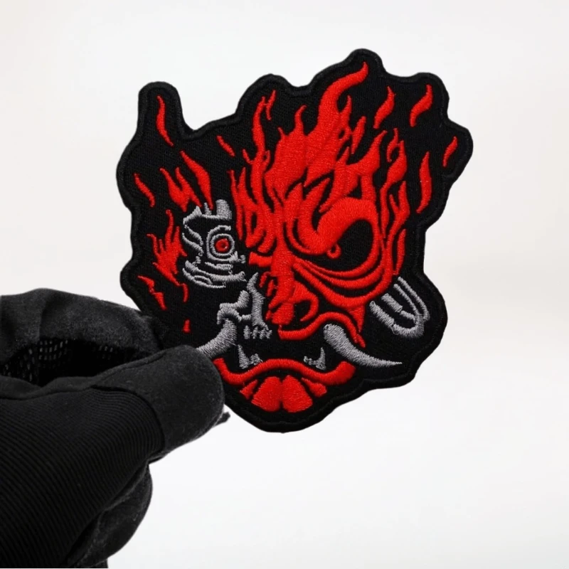 Parche bordado con cabeza de diablo rojo, chaqueta para Club de motocicleta, camiseta sin mangas, parche de tela bordado, brazalete con gancho y bucle - imagen 3