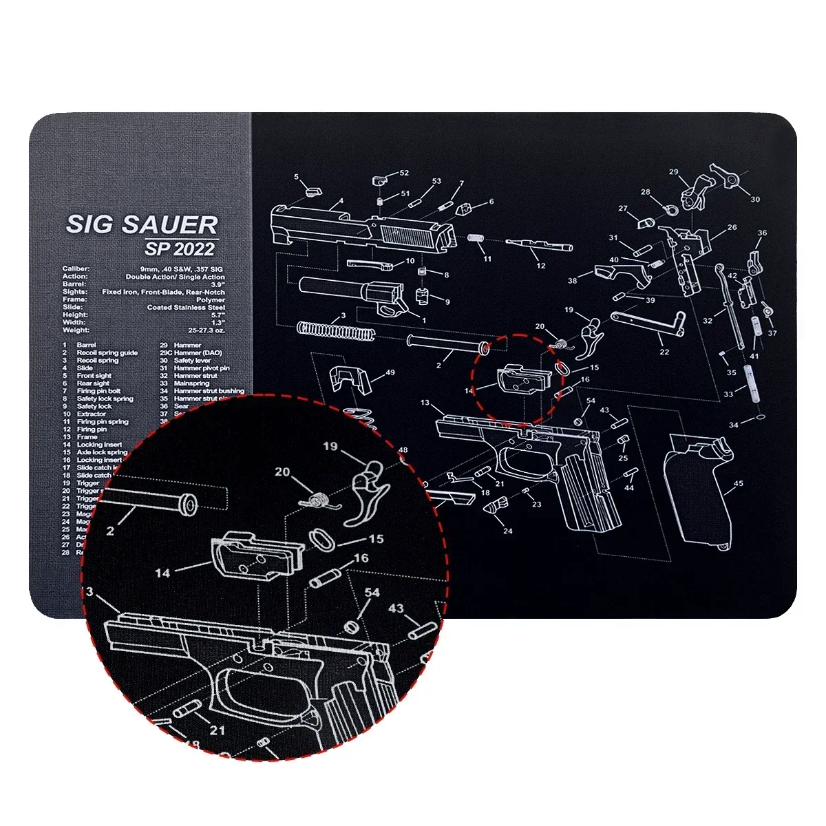 Alfombrilla de goma para limpieza de armas, diagrama de piezas de alfombrilla para ratón para AR15 AK47 Remington 870 GLOCK CZ-75 SIG SAUER P220 P226 P229 P320 P365 - imagen 5