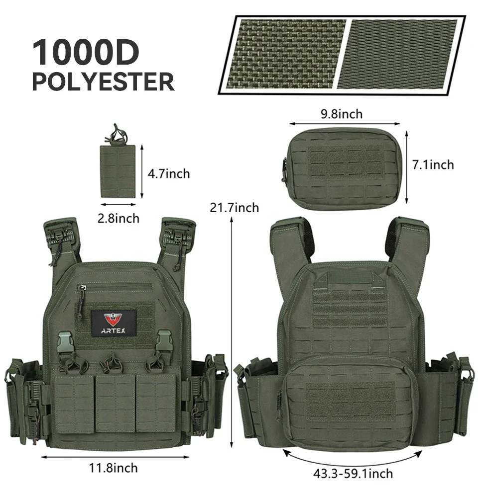 Chaleco táctico Ranger verde MOLLE con liberación rápida – Portador de placa - imagen 2