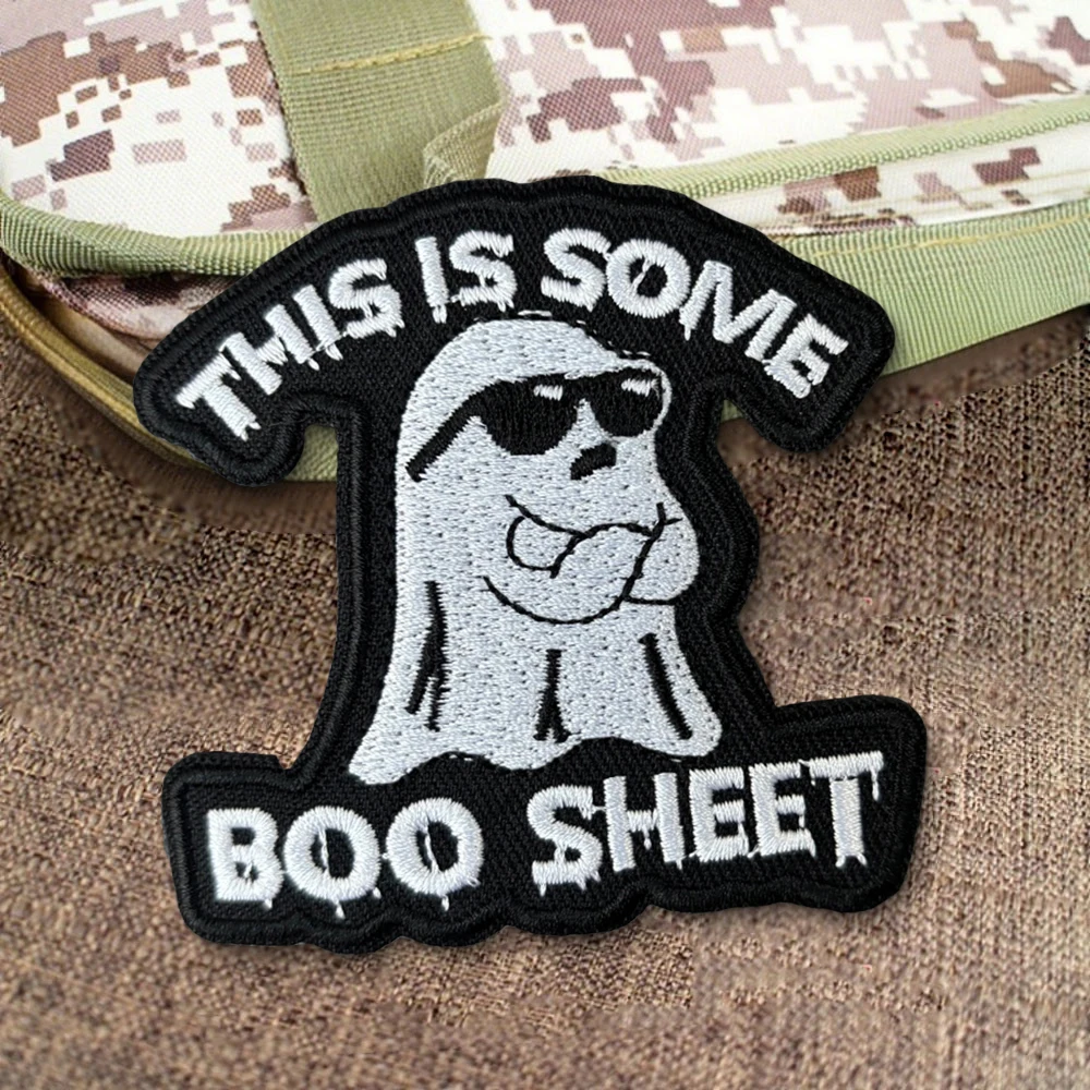 Parche de insignia de moral fantasma divertido, este es un poco, hoja de Boo, parche bordado con gancho y bucle, brazalete militar, pegatinas tácticas para mochila