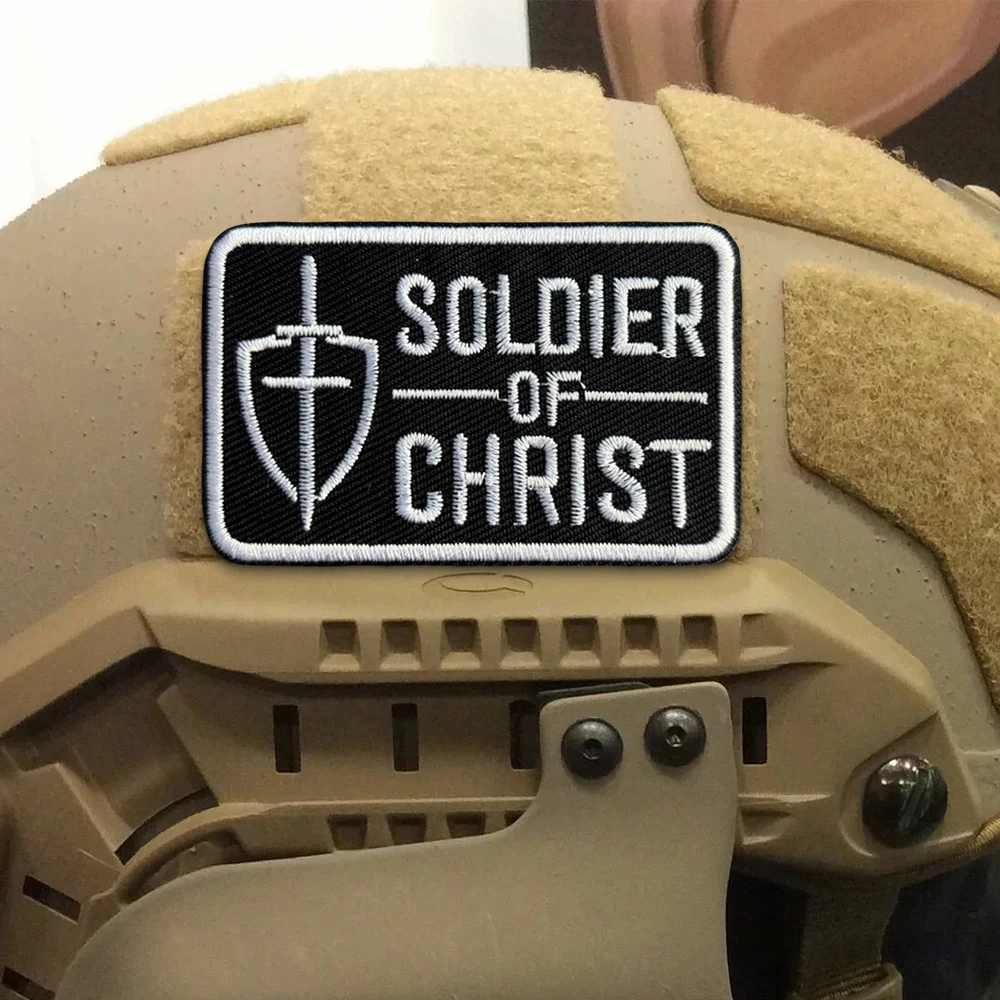 Parche táctico de soldado de Cristo, parches de gancho bordados de fe cristiana, pegatinas de apliques para mochila del ejército de moral militar