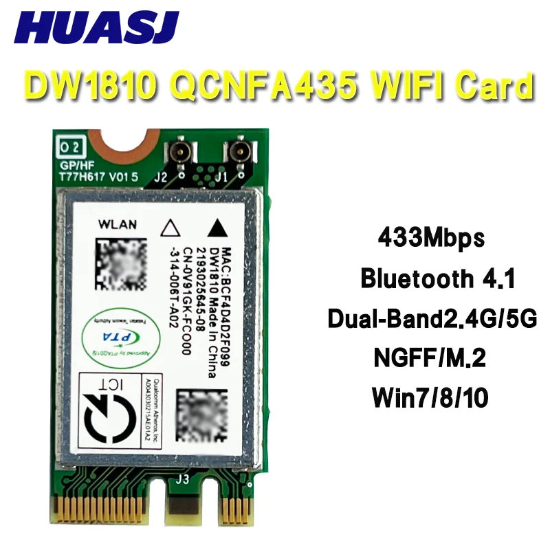 Tarjeta de interfaz de red inalámbrica de doble banda DW1810 433M wifi bluetooth 4.05.0 QCA9377 QCNFA435 tarjeta adaptadora inalámbrica