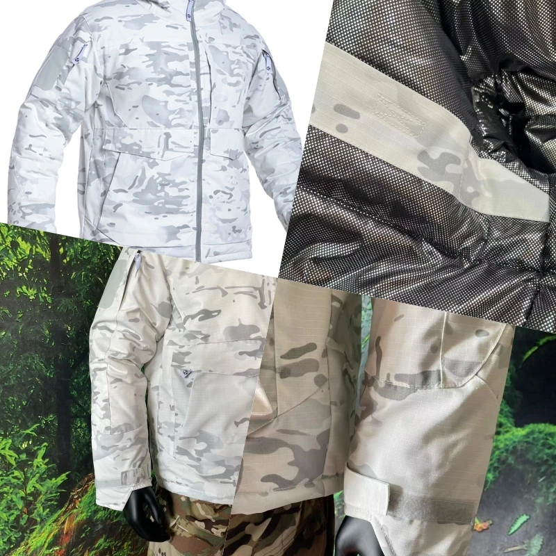 Ropa de esquí al aire libre, ropa de camuflaje para nieve, ropa de camuflaje blanca de algodón para invierno, chaqueta, abrigo