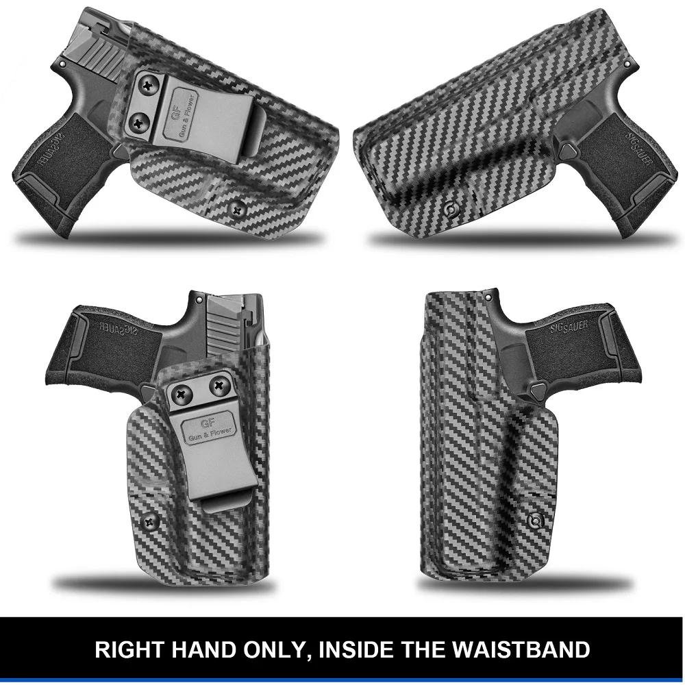 Funda IWB Compatible con Sig P365/P365 SAS/funda de pistola de Clip para cinturón táctil con fibra de carbono, flor de pistola para mano derecha - imagen 4