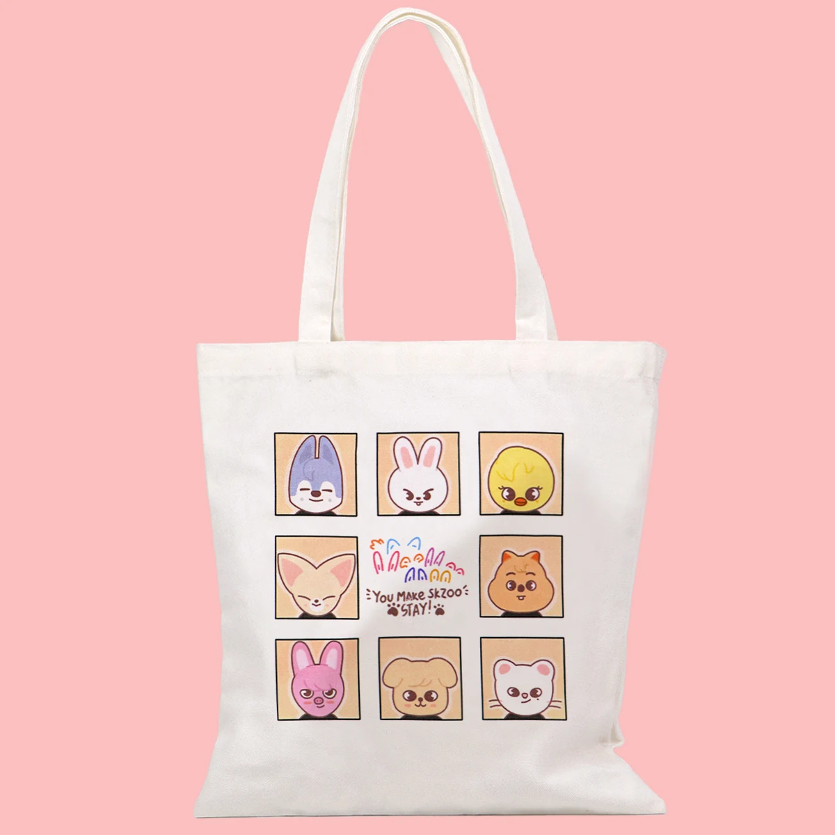 Bolso de mano de lona con animales de dibujos animados, bolso de compras para mujer, bolso de hombro de colegio plegable, bolsa de almacenamiento de moda - imagen 4
